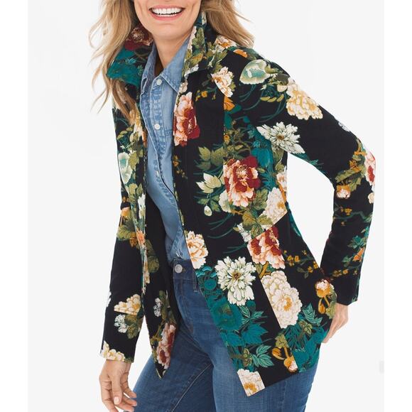 Chico’s floral ponte jacket size 1 with pockets blazer coat - Picture 1 of 15